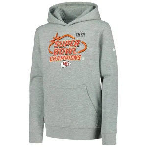 Kansas city chiefs nike youth super bowl lviii champions locker room trophy collection pullover hoodie Gray Yth M