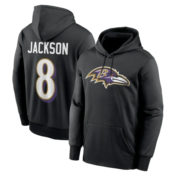 Lamar jackson baltimore ravens nike player name number performance pullover hoodie Black