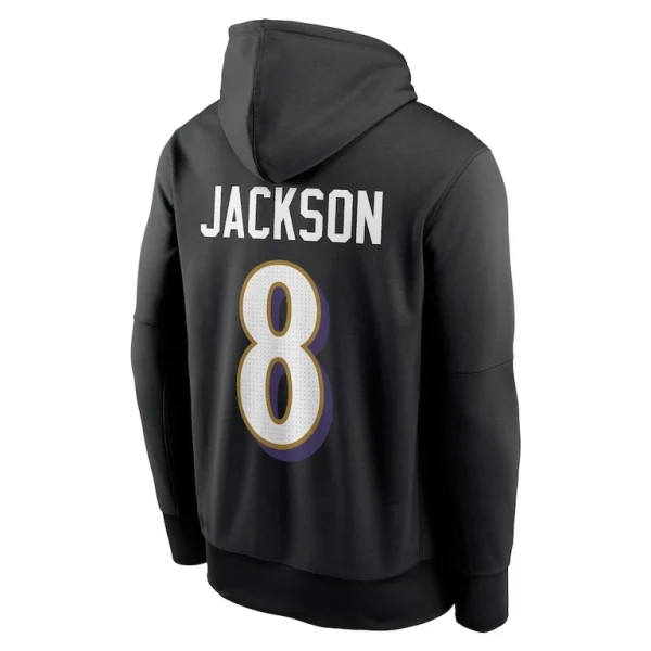 Lamar jackson baltimore ravens nike player name number performance pullover hoodie Black L