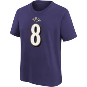 Lamar jackson baltimore ravens nike youth player name number t shirt Purple 56