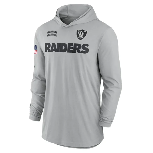 Las vegas raiders nike 2024 salute to service lightweight performance long sleeve hooded t shirt Gray M