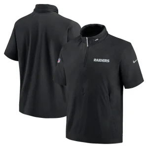 Las vegas raiders nike 2024 sideline coach short sleeve half zip hoodie jacket Black