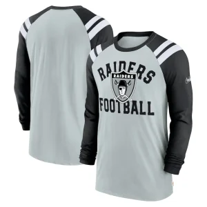 Las vegas raiders nike classic arc raglan tri blend long sleeve t shirt Silverblack
