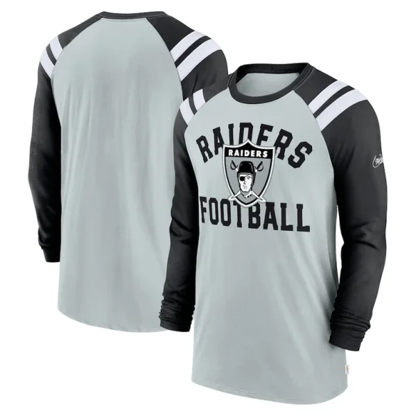 Las vegas raiders nike classic arc raglan tri blend long sleeve t shirt Silverblack