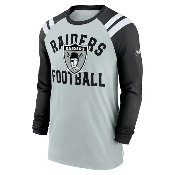 Las vegas raiders nike classic arc raglan tri blend long sleeve t shirt Silverblack M