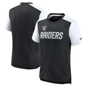 Las vegas raiders nike color block team name t shirt Heathered blackwhite
