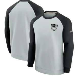 Las vegas raiders nike historic raglan crew performance sweater Silverblack