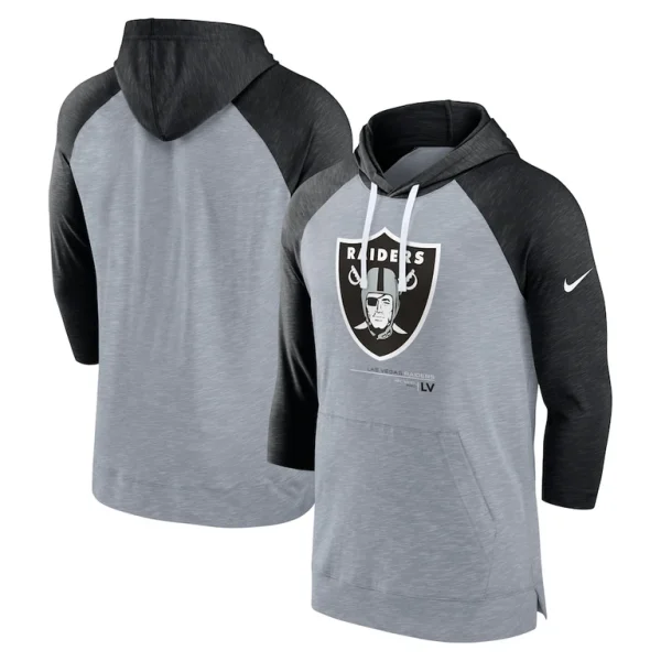Las vegas raiders nike raglan 34 sleeve pullover hoodie Heather grayheather black