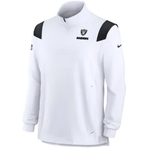 Las vegas raiders nike sideline coach chevron lockup quarter zip long sleeve top White M