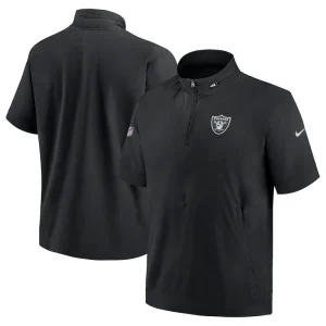Las vegas raiders nike sideline coach short sleeve hoodie quarter zip jacket Black