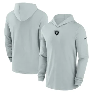 Las vegas raiders nike sideline performance long sleeve hoodie t shirt Silver