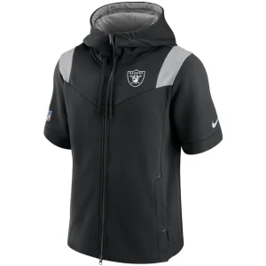Las vegas raiders nike sideline showout short sleeve full zip hoodie Black M