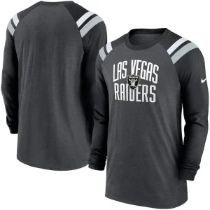 Las vegas raiders nike tri blend raglan athletic long sleeve fashion t shirt Heathered charcoalblack