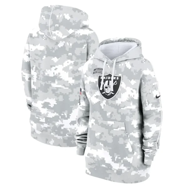 Las vegas raiders nike womens 2024 salute to service club fleece oversized pullover hoodie Arctic camo