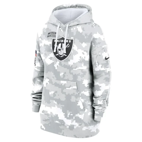 Las vegas raiders nike womens 2024 salute to service club fleece oversized pullover hoodie Arctic camo S