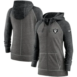 Las vegas raiders nike womens gym vintage raglan full zip hoodie Heathered charcoalblack