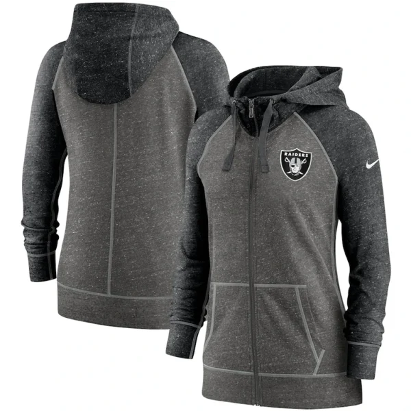 Las vegas raiders nike womens gym vintage raglan full zip hoodie Heathered charcoalblack