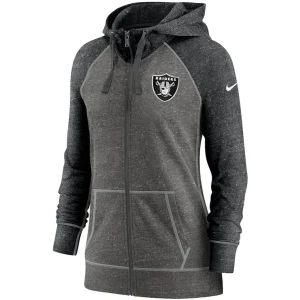 Las vegas raiders nike womens gym vintage raglan full zip hoodie Heathered charcoalblack S