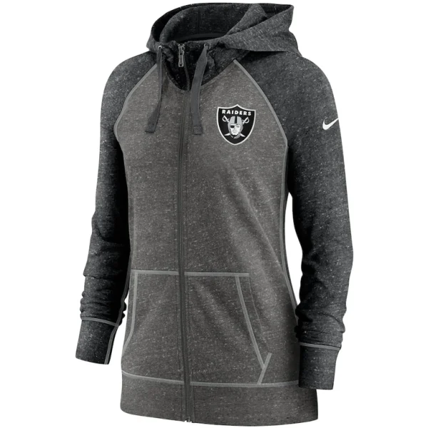 Las vegas raiders nike womens gym vintage raglan full zip hoodie Heathered charcoalblack S