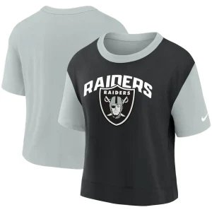 Las vegas raiders nike womens high hip fashion t shirt Silverblack