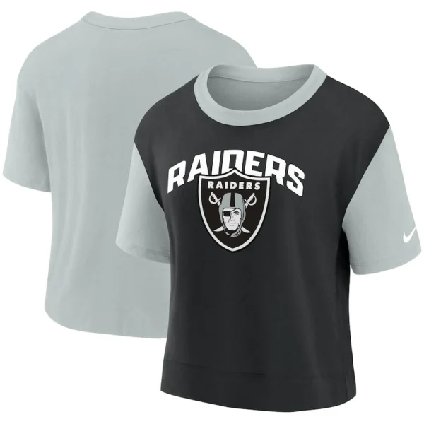 Las vegas raiders nike womens high hip fashion t shirt Silverblack