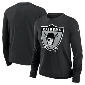 Las vegas raiders nike womens large logo cropped long sleeve fashion t shirt Black