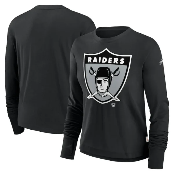 Las vegas raiders nike womens large logo cropped long sleeve fashion t shirt Black