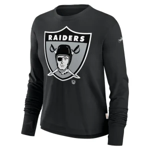 Las vegas raiders nike womens large logo cropped long sleeve fashion t shirt Black S