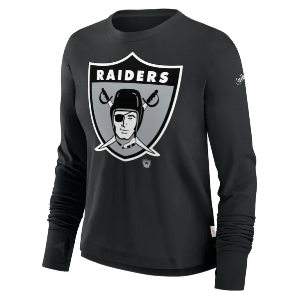 Las vegas raiders nike womens large logo cropped long sleeve fashion t shirt Black S