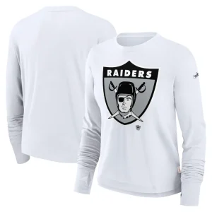 Las vegas raiders nike womens large logo cropped long sleeve fashion t shirt White
