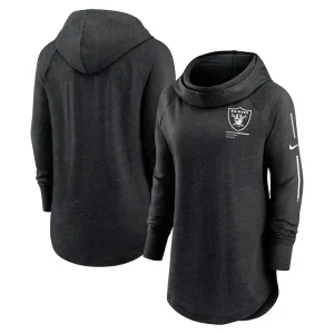 Las vegas raiders nike womens minimal statement lightweight raglan funnel neck pullover hoodie Black