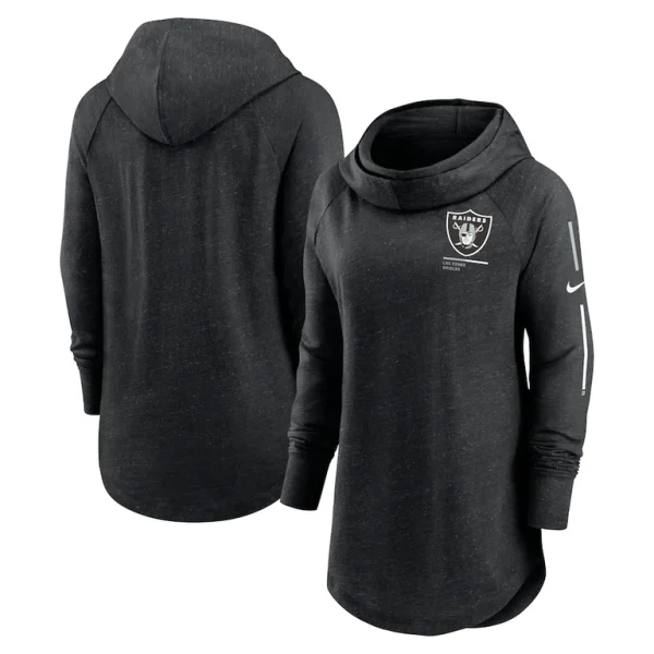 Las vegas raiders nike womens minimal statement lightweight raglan funnel neck pullover hoodie Black