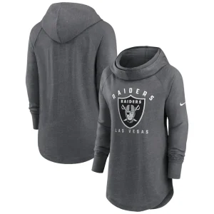 Las vegas raiders nike womens raglan funnel neck pullover hoodie Heather charcoal