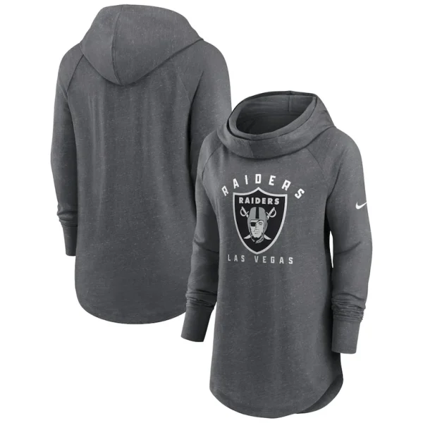 Las vegas raiders nike womens raglan funnel neck pullover hoodie Heather charcoal