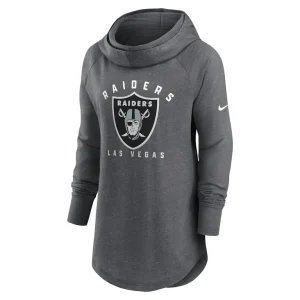 Las vegas raiders nike womens raglan funnel neck pullover hoodie Heather charcoal S