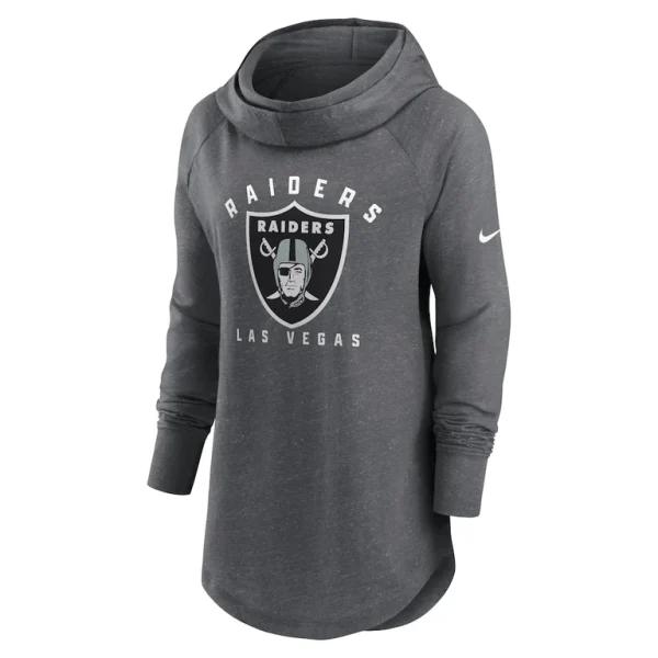 Las vegas raiders nike womens raglan funnel neck pullover hoodie Heather charcoal S