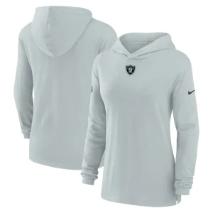 Las vegas raiders nike womens sideline performance long sleeve hoodie t shirt Silver