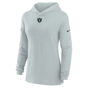 Las vegas raiders nike womens sideline performance long sleeve hoodie t shirt Silver S