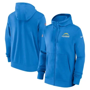 Los angeles chargers nike 202324 sideline club full zip hoodie Powder blue