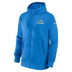 Los angeles chargers nike 202324 sideline club full zip hoodie Powder blue M