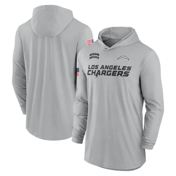 Los angeles chargers nike 2024 salute to service lightweight performance long sleeve hooded t shirt Gray
