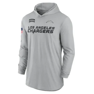 Los angeles chargers nike 2024 salute to service lightweight performance long sleeve hooded t shirt Gray M