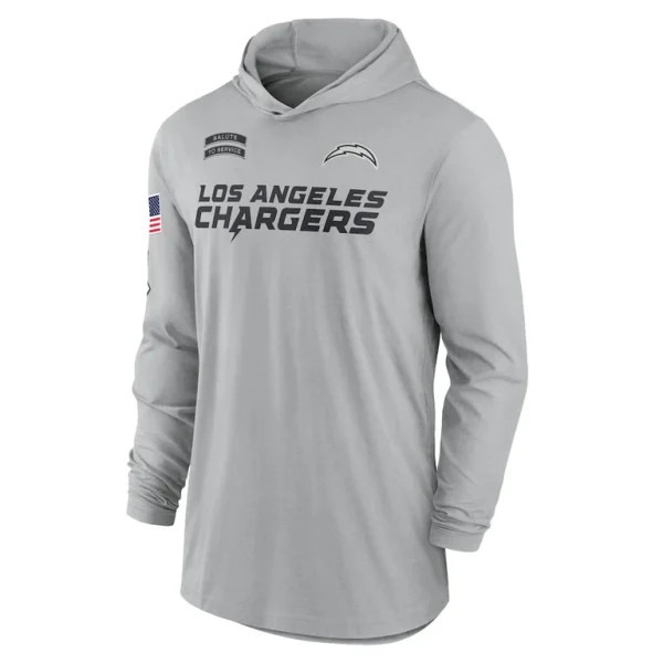 Los angeles chargers nike 2024 salute to service lightweight performance long sleeve hooded t shirt Gray M