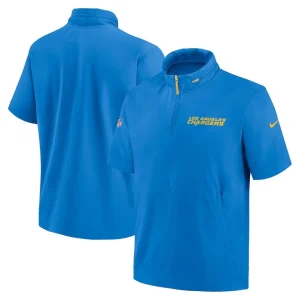 Los angeles chargers nike 2024 sideline coach short sleeve half zip hoodie jacket Powder blue