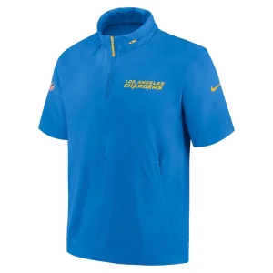 Los angeles chargers nike 2024 sideline coach short sleeve half zip hoodie jacket Powder blue M