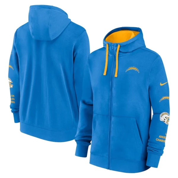 Los angeles chargers nike club full zip hoodie jacket Powder blue