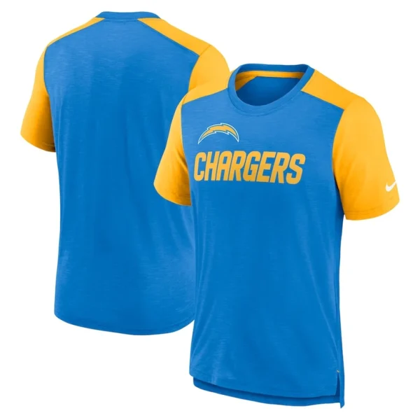 Los angeles chargers nike color block team name t shirt Heathered powder blueheathered gold