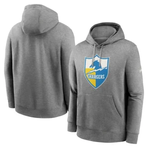Los angeles chargers nike rewind club fleece pullover hoodie Heathered gray