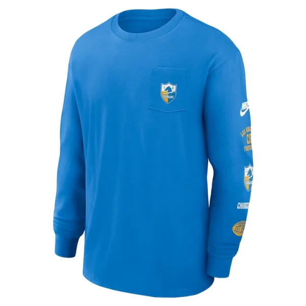 Los angeles chargers nike rewind heavy max 90 pocket long sleeve t shirt Powder blue M