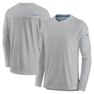 Los angeles chargers nike sideline coach chevron lock up long sleeve v neck performance t shirt Gray